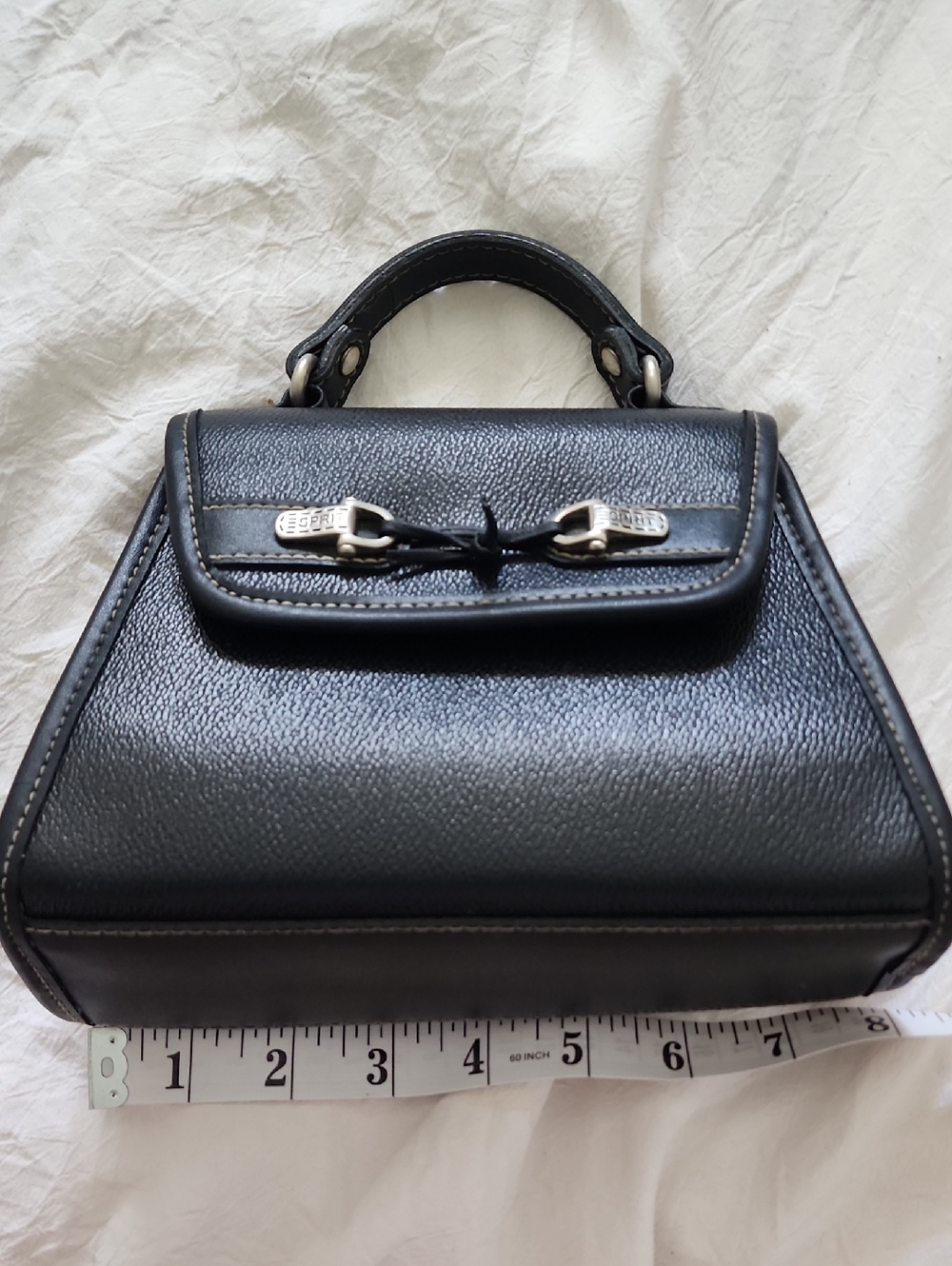 Black Leather Like Structured Top-Handle Bag